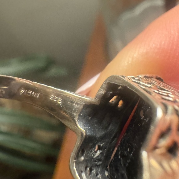 Black rectangle Onyx ring in sterling silver vintage setting size 8 - Picture 4 of 4